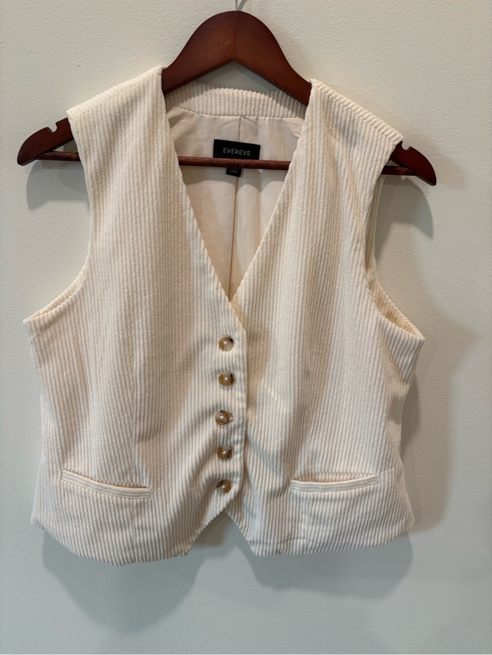 Evereve Cream Corduroy Button-Front Vest